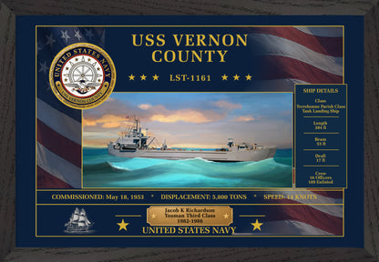 USS Vernon County LST-1161 Framed Patriotic Art