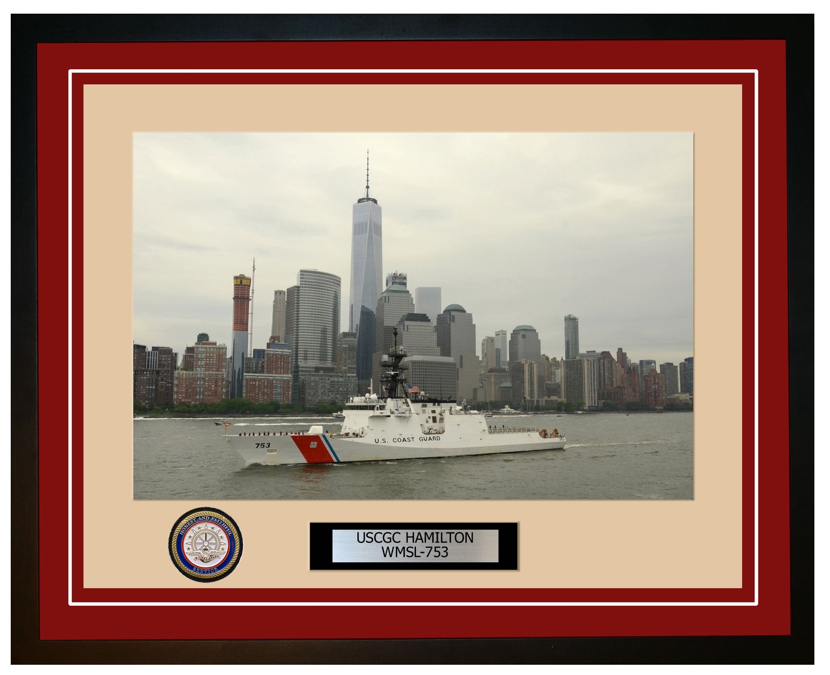 USCGC HAMILTON WMSL 753 Framed Coast Guard Ship Photo Burgundy 227WMSL753