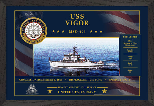 USS Vigor MSO-473 Framed Patriotic Art