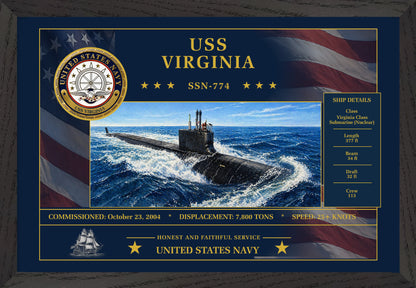 USS Virginia SSN-774 Framed Patriotic Art