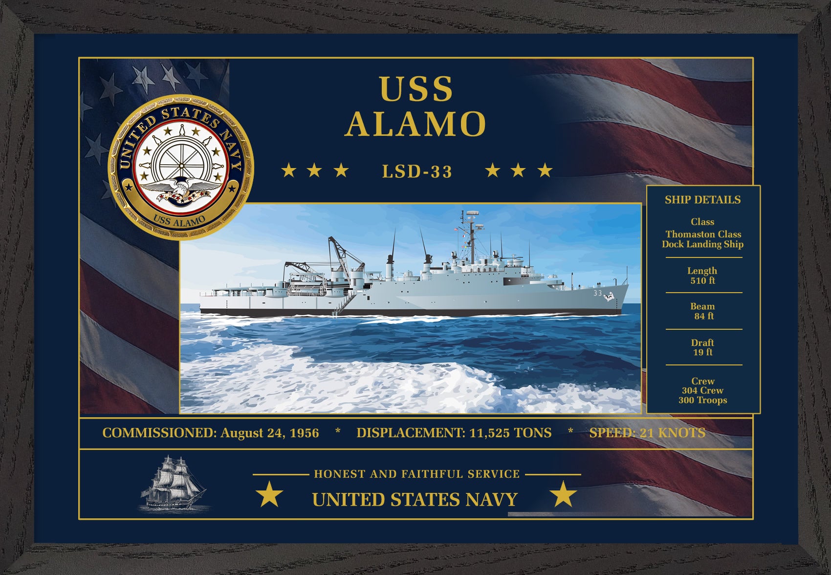 USS Alamo LSD-33 Framed Patriotic Art