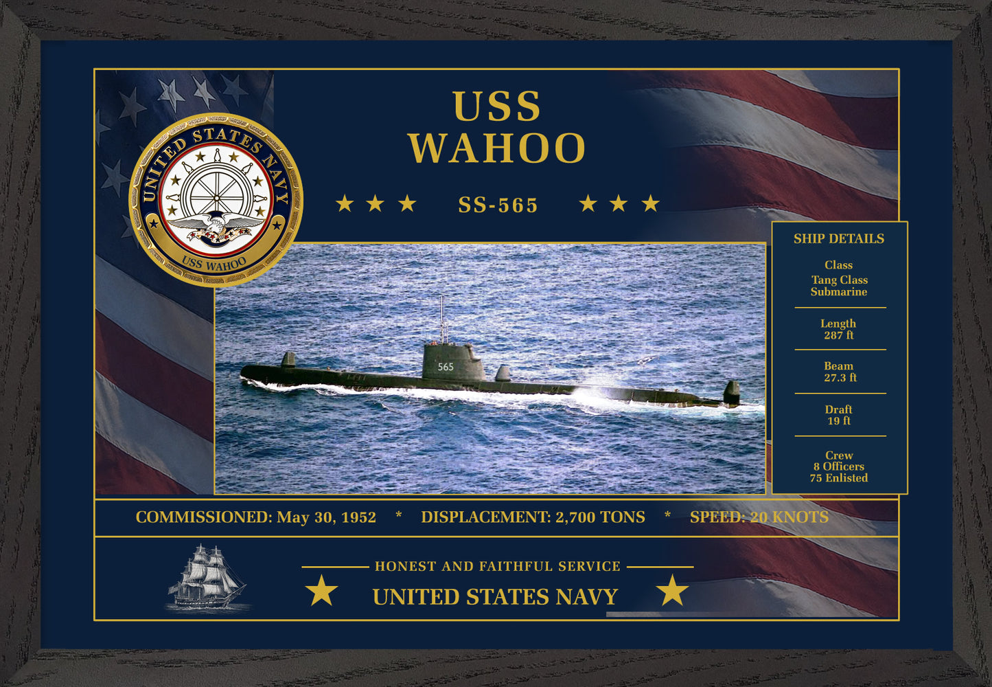 USS Wahoo SS-565 Framed Patriotic Art