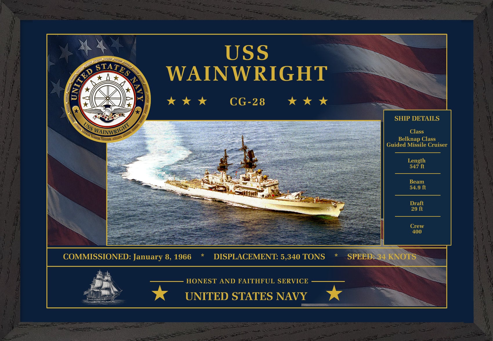USS Wainwright CG-28 Framed Patriotic Art