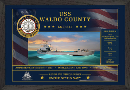USS Waldo County LST-1163 Framed Patriotic Art