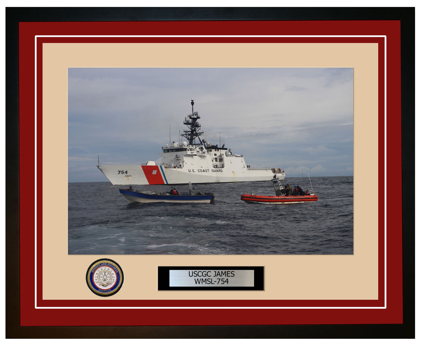 USCGC JAMES WMSL 754 Framed Coast Guard Ship Photo Burgundy 230WMSL754
