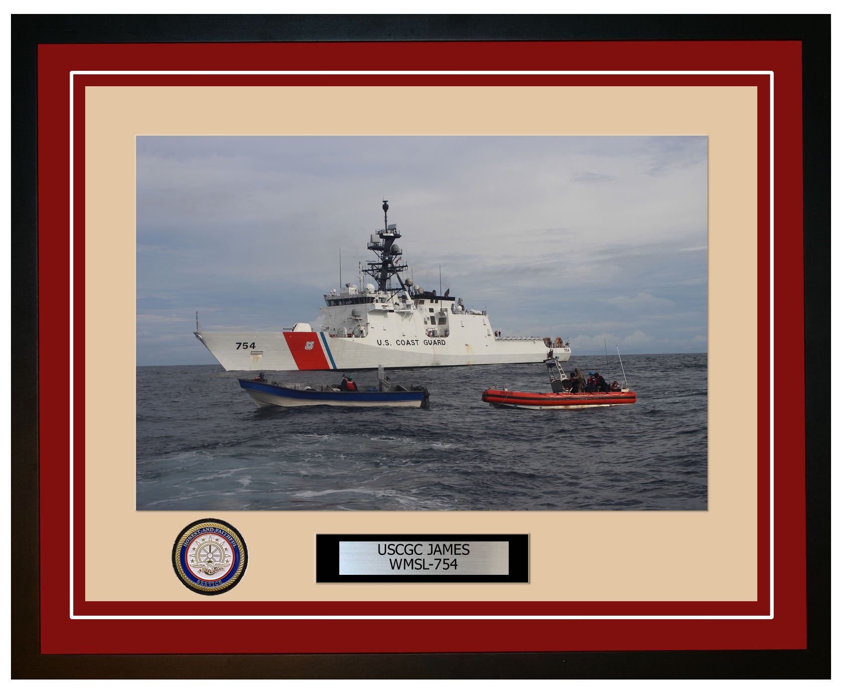 USCGC JAMES WMSL 754 Framed Coast Guard Ship Photo Burgundy 230WMSL754