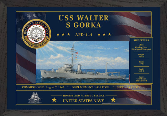 USS Walter S Gorka APD-114 Framed Patriotic Art