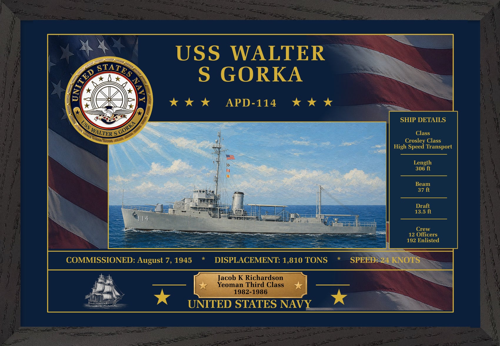USS Walter S Gorka APD-114 Framed Patriotic Art