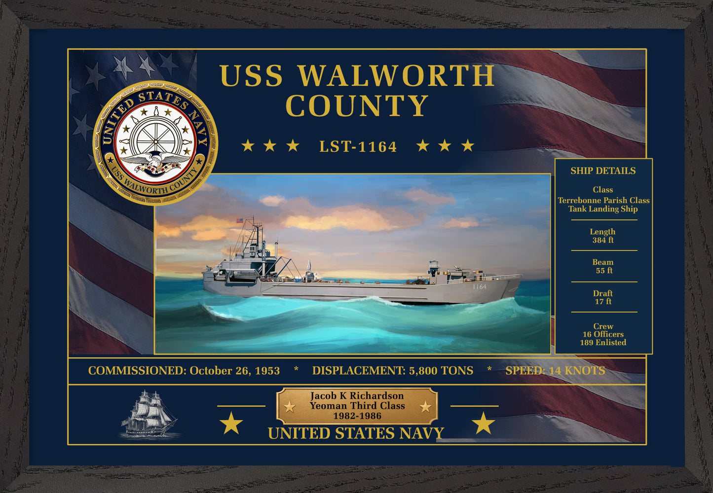 USS Walworth County LST-1164 Framed Patriotic Art