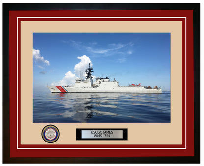 USCGC JAMES WMSL 754 Framed Coast Guard Ship Photo Burgundy 231WMSL754