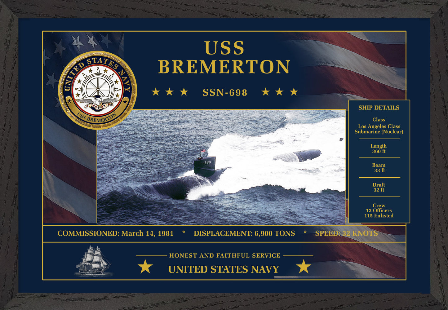 USS Bremerton SSN-698 Framed Patriotic Art