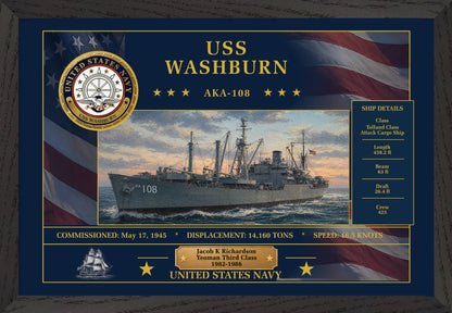 USS Washburn AKA-108 Framed Patriotic Art