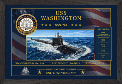 USS Washington SSN-787 Framed Patriotic Art