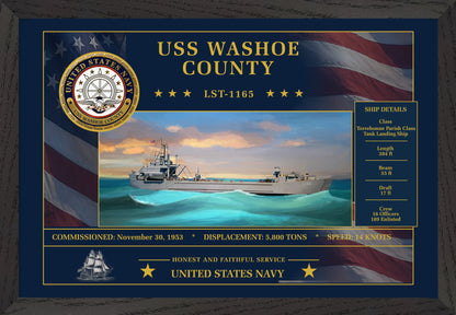 USS Washoe County LST-1165 Framed Patriotic Art