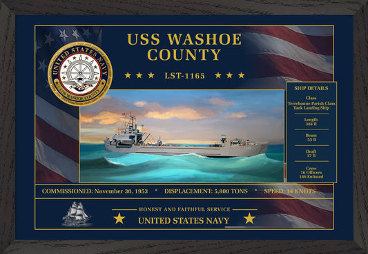 USS Washoe County LST-1165 Framed Patriotic Art