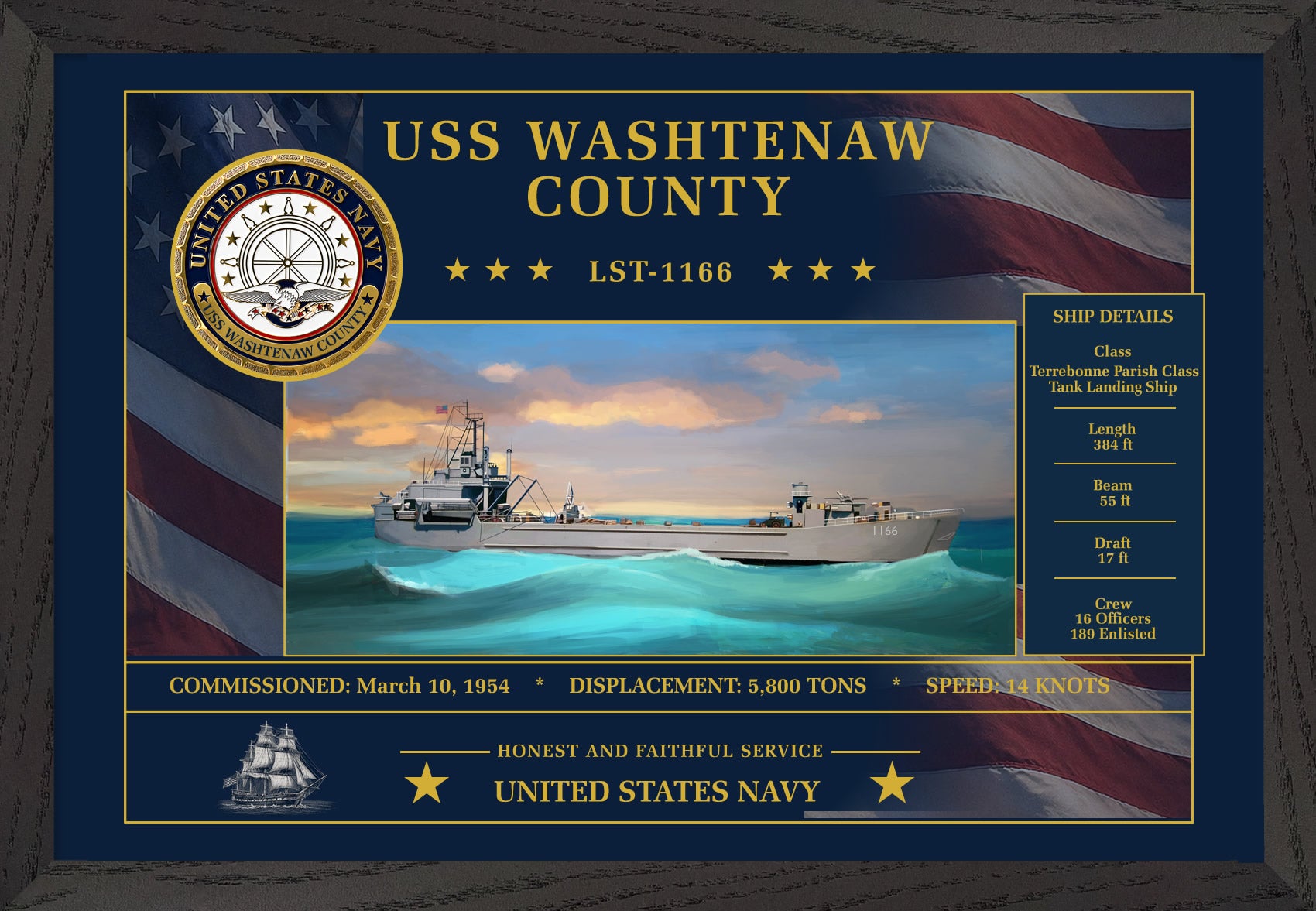 USS Washtenaw County LST-1166 Framed Patriotic Art