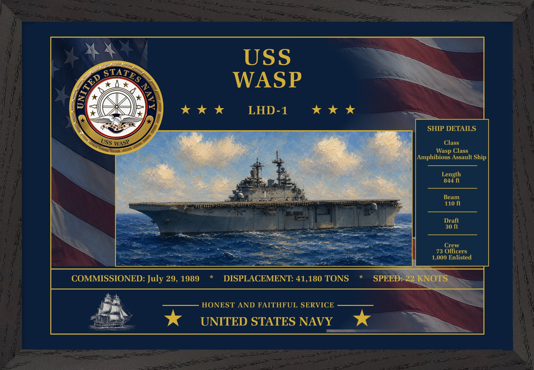 USS Wasp LHD-1 Framed Patriotic Art