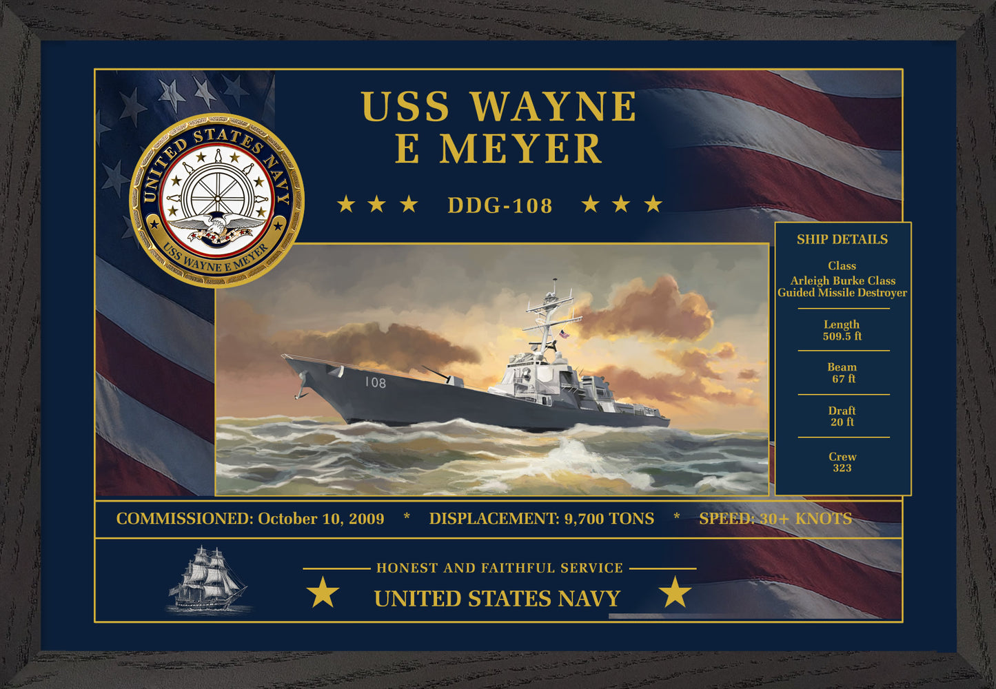 USS Wayne E Meyer DDG-108 Framed Patriotic Art