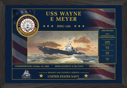 USS Wayne E Meyer DDG-108 Framed Patriotic Art