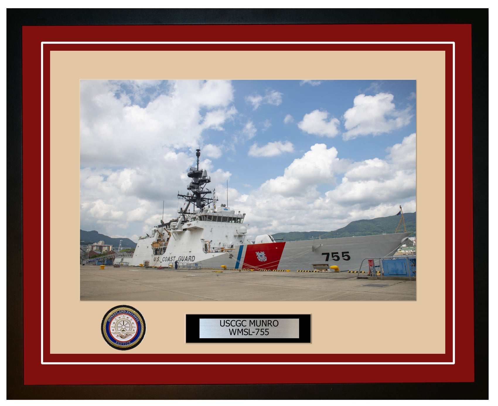 USCGC MUNRO WMSL 755 Framed Coast Guard Ship Photo Burgundy 232WMSL755