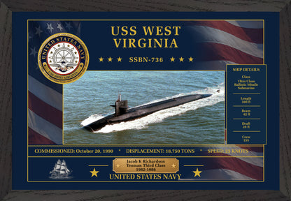 USS West Virginia SSBN-736 Framed Patriotic Art