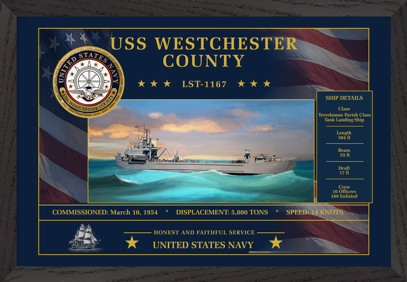 USS Westchester County LST-1167 Framed Patriotic Art