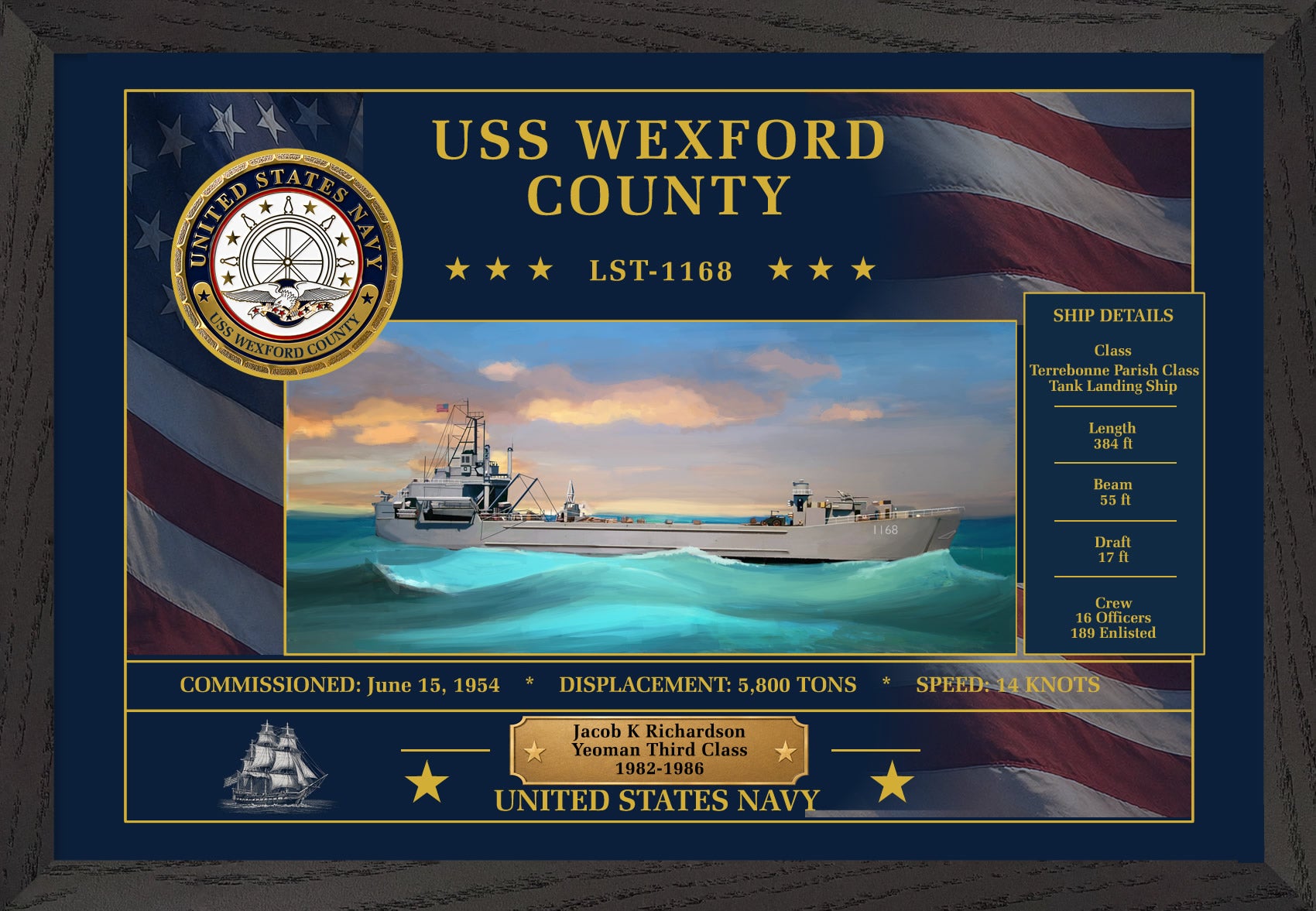 USS Wexford County LST-1168 Framed Patriotic Art