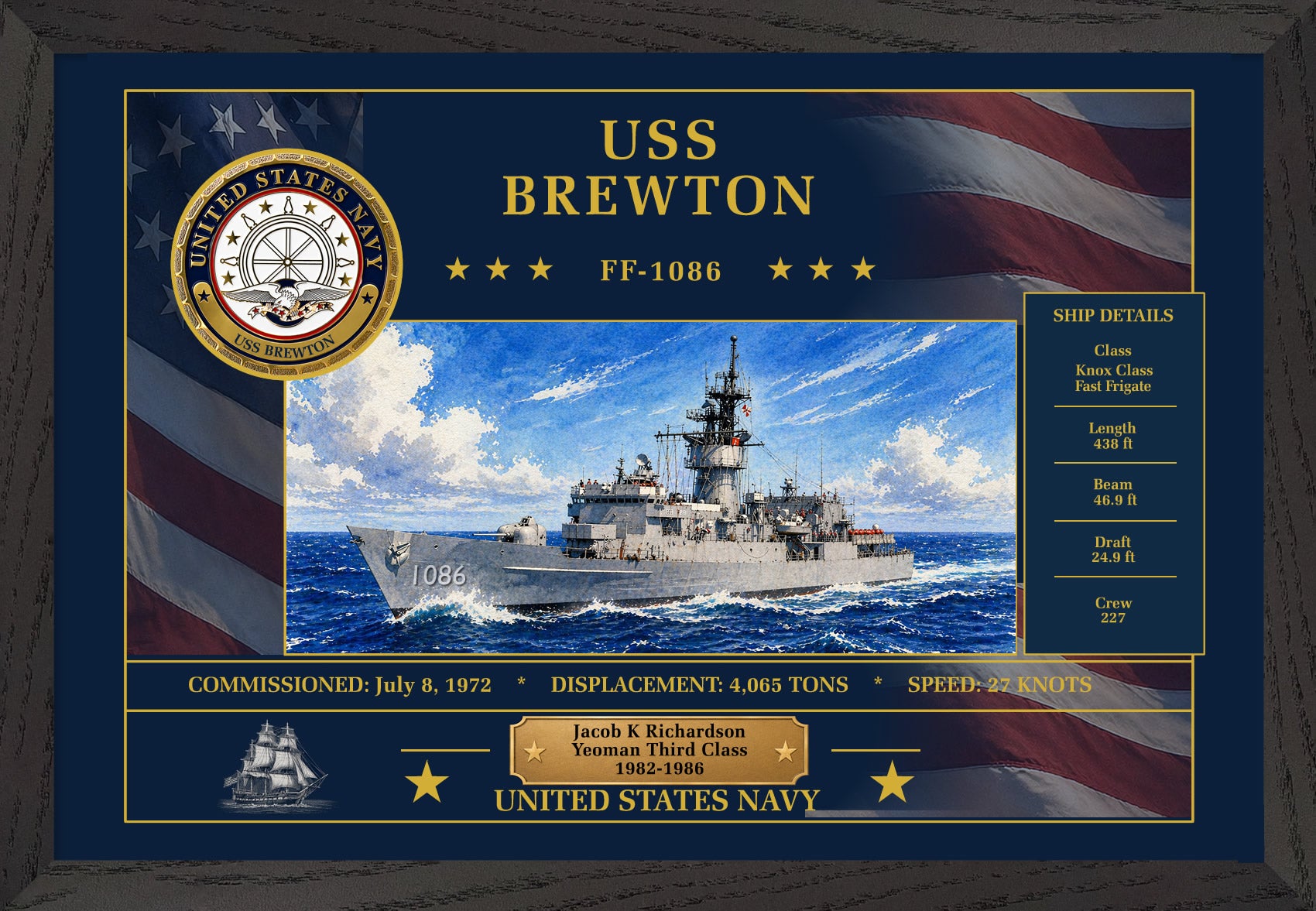 USS Brewton FF-1086 Framed Patriotic Art