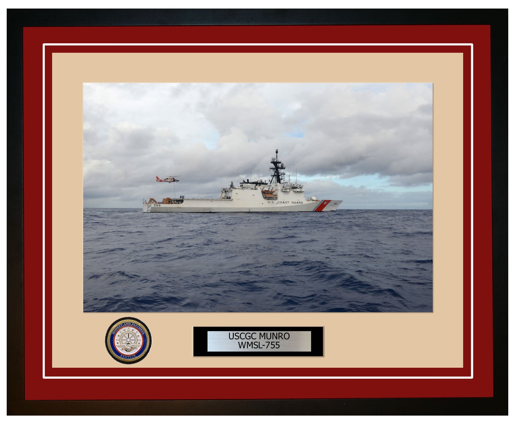 USCGC MUNRO WMSL 755 Framed Coast Guard Ship Photo Burgundy 233WMSL755