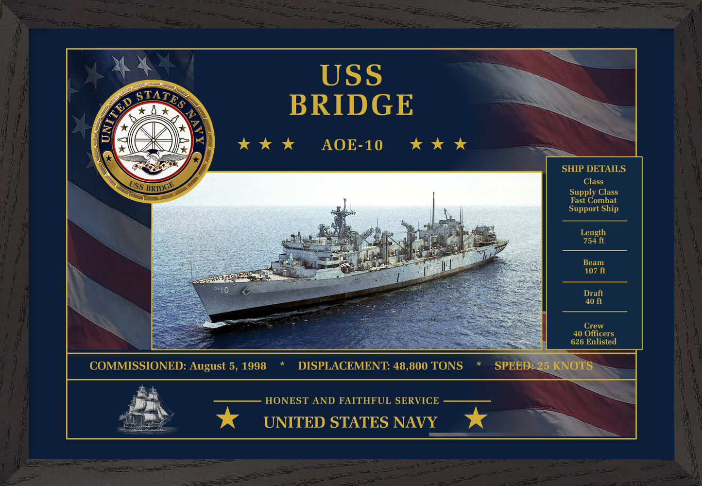 USS Bridge AOE-10 Framed Patriotic Art