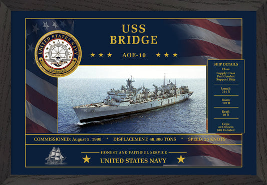 USS Bridge AOE-10 Framed Patriotic Art