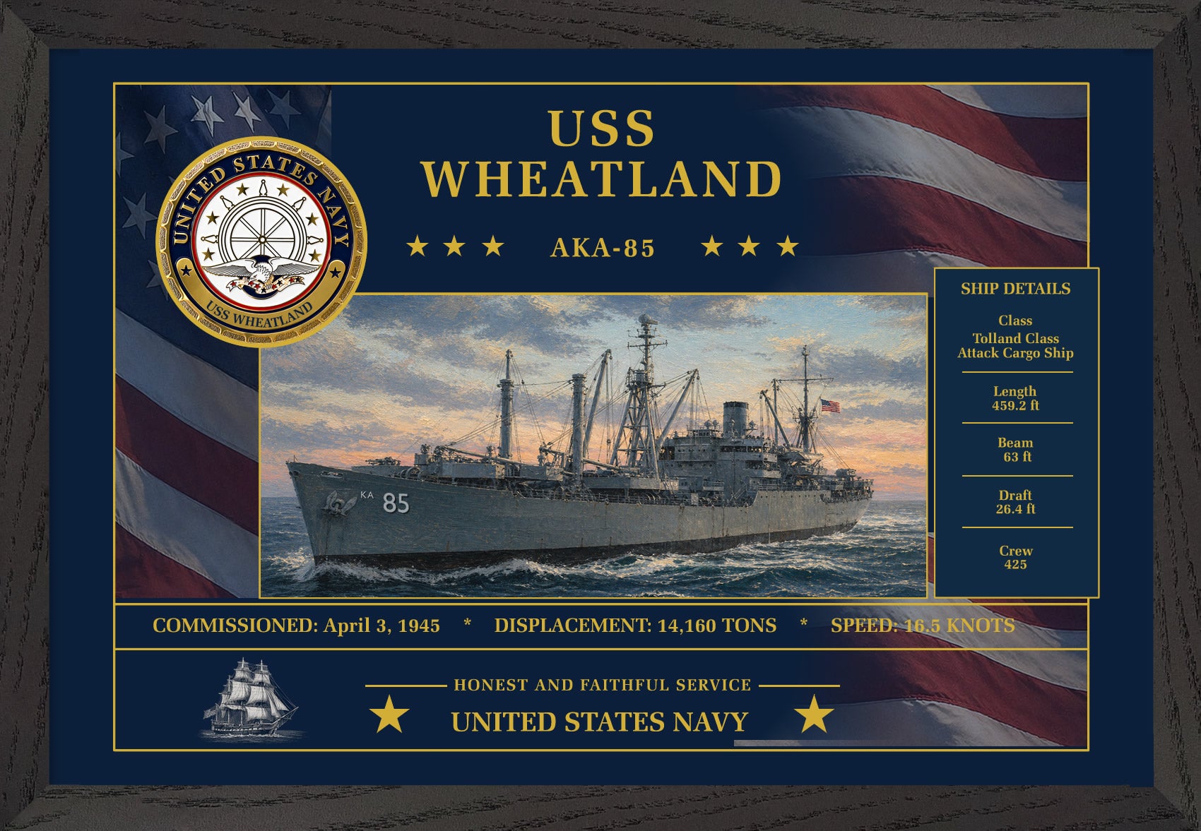 USS Wheatland AKA-85 Framed Patriotic Art