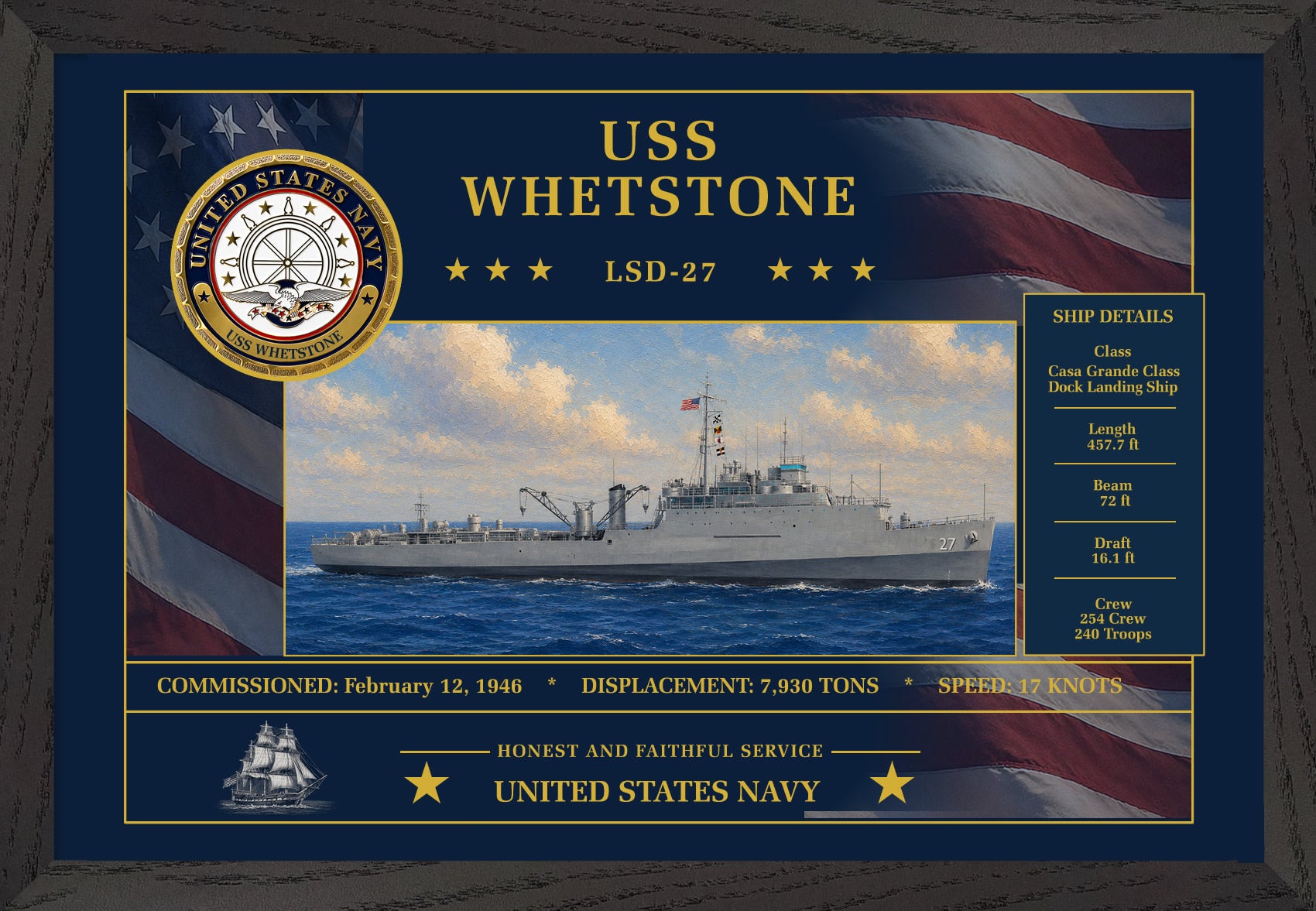 USS Whetstone LSD-27 Framed Patriotic Art