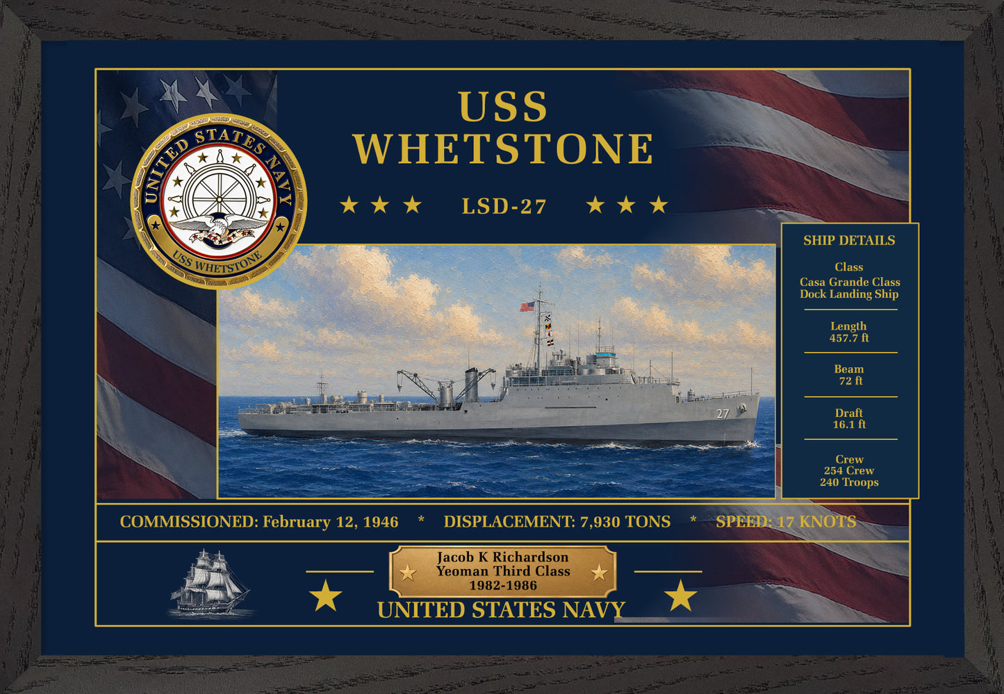 USS Whetstone LSD-27 Framed Patriotic Art