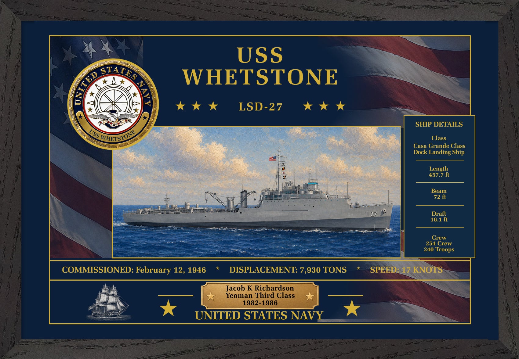 USS Whetstone LSD-27 Framed Patriotic Art