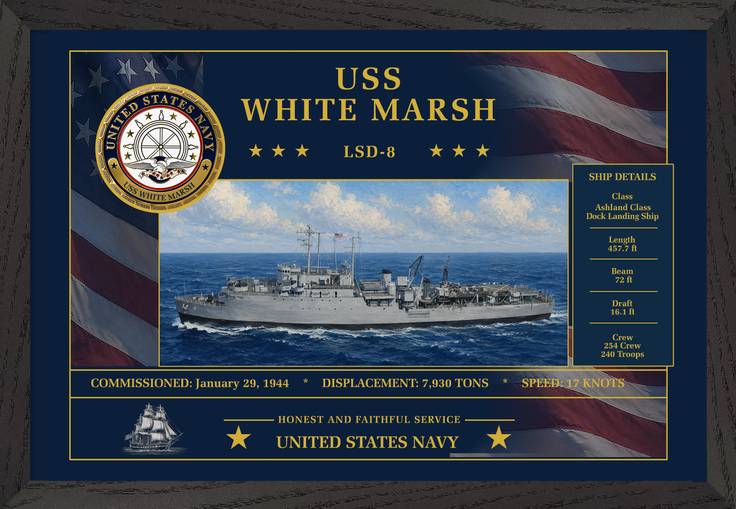 USS White Marsh LSD-8 Framed Patriotic Art