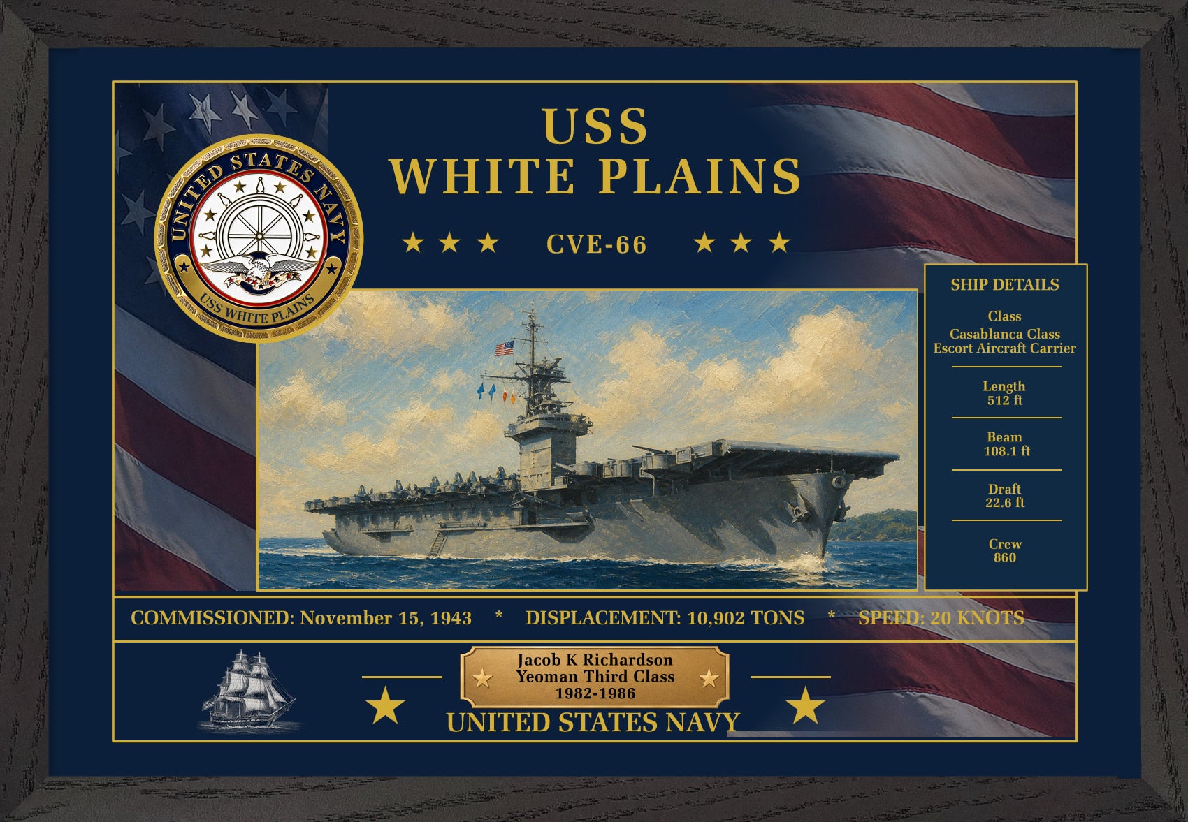 USS White Plains CVE-66 Framed Patriotic Art