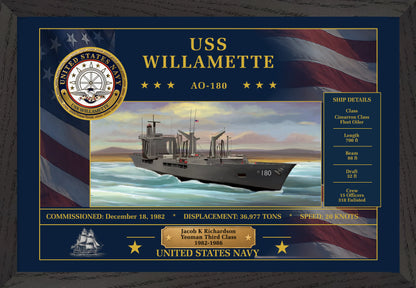 USS Willamette AO-180 Framed Patriotic Art