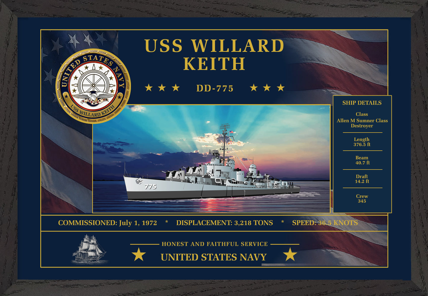 USS Willard Keith DD-775 Framed Patriotic Art