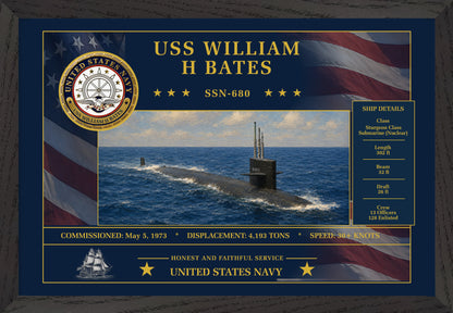 USS William H Bates SSN-680 Framed Patriotic Art