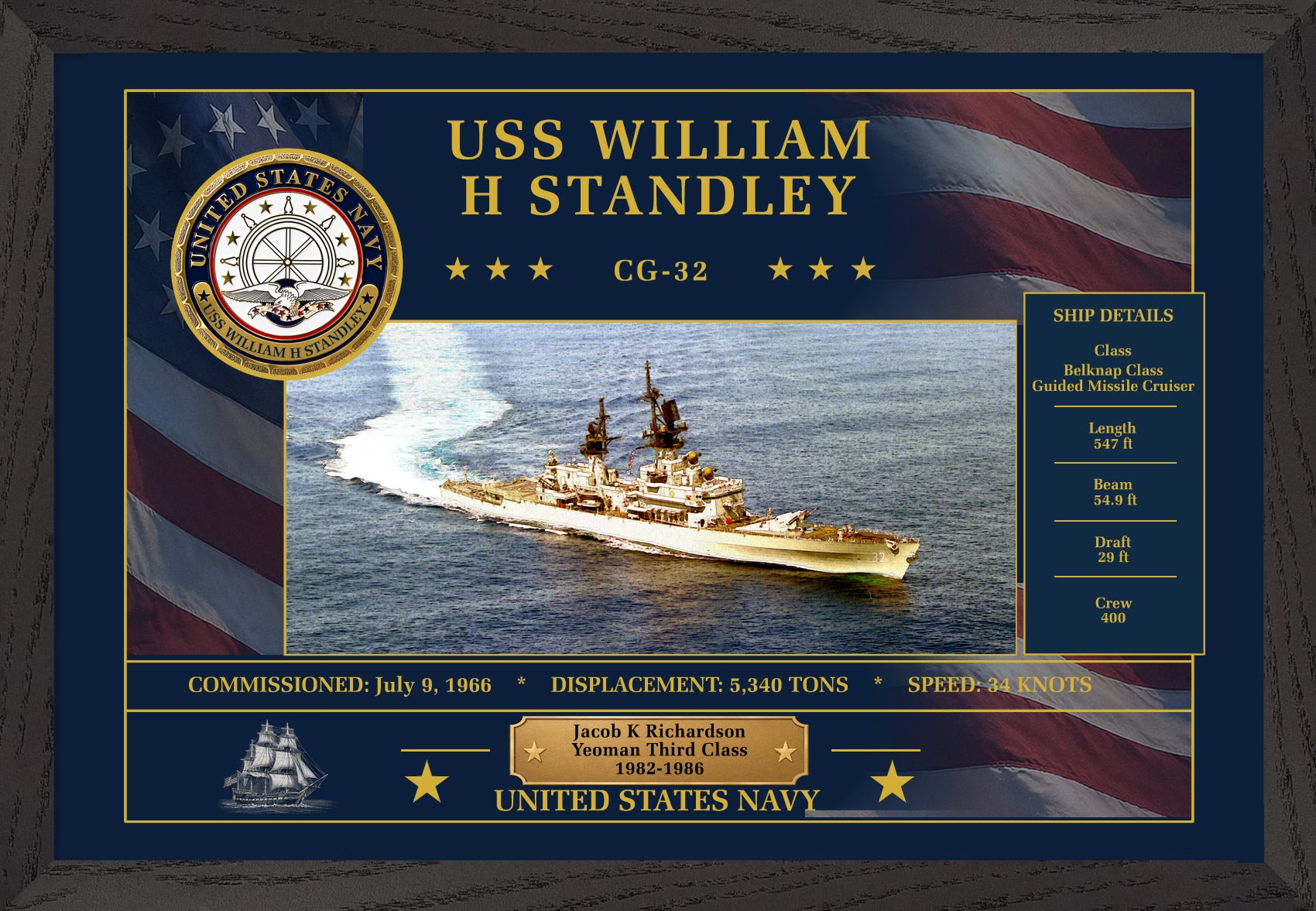 USS William H Standley CG-32 Framed Patriotic Art