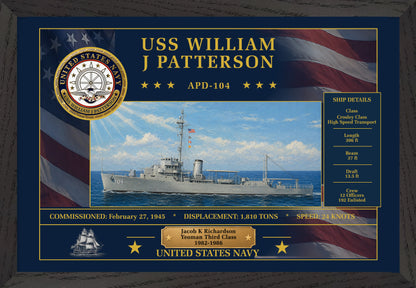 USS William J Patterson APD-104 Framed Patriotic Art