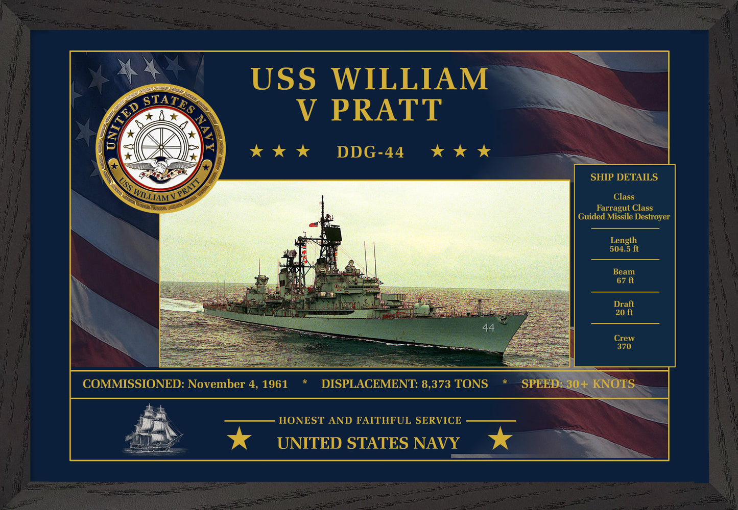 USS William V Pratt DDG-44 Framed Patriotic Art