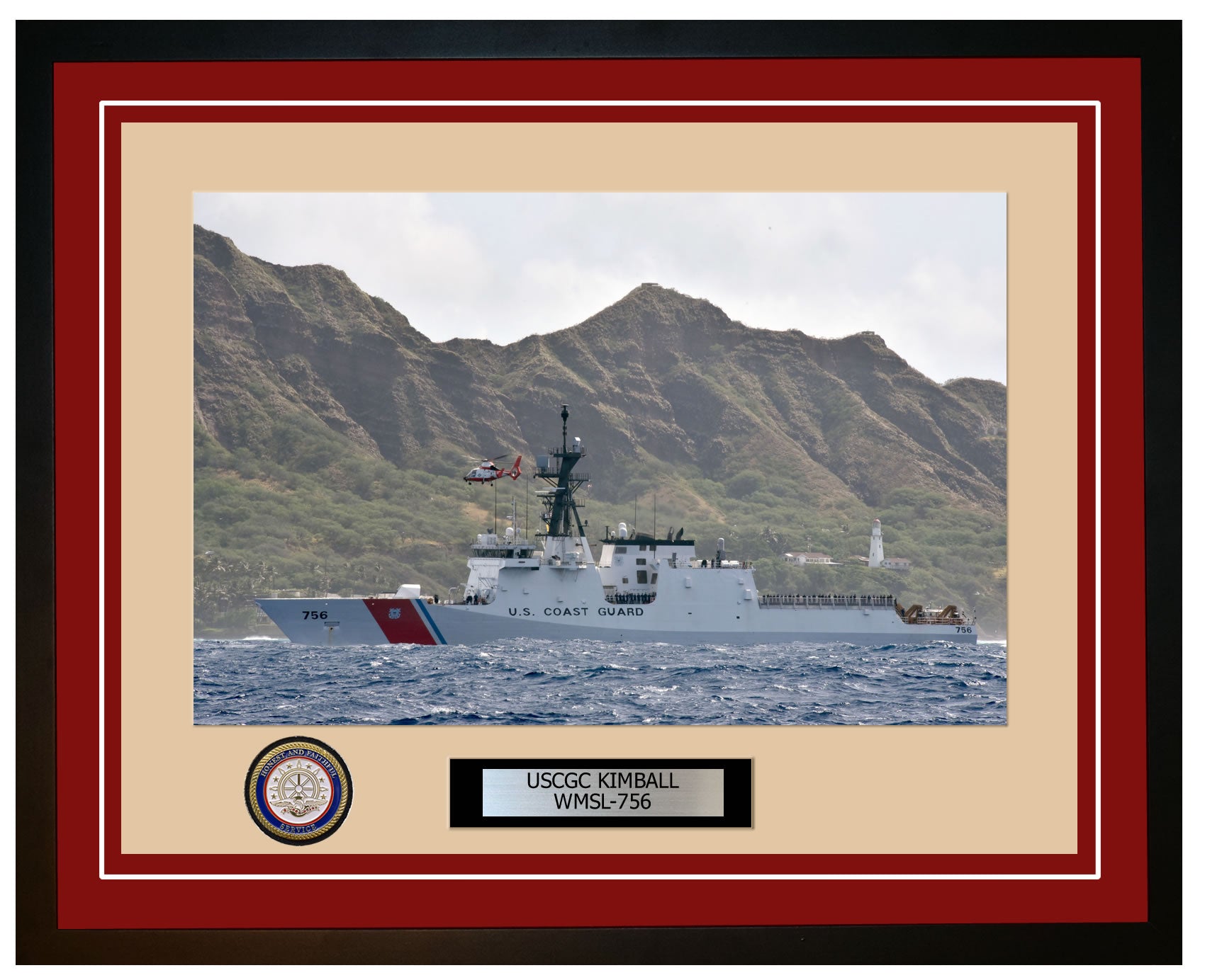 USCGC KIMBALL WMSL 756 Framed Coast Guard Ship Photo Burgundy 236WMSL756