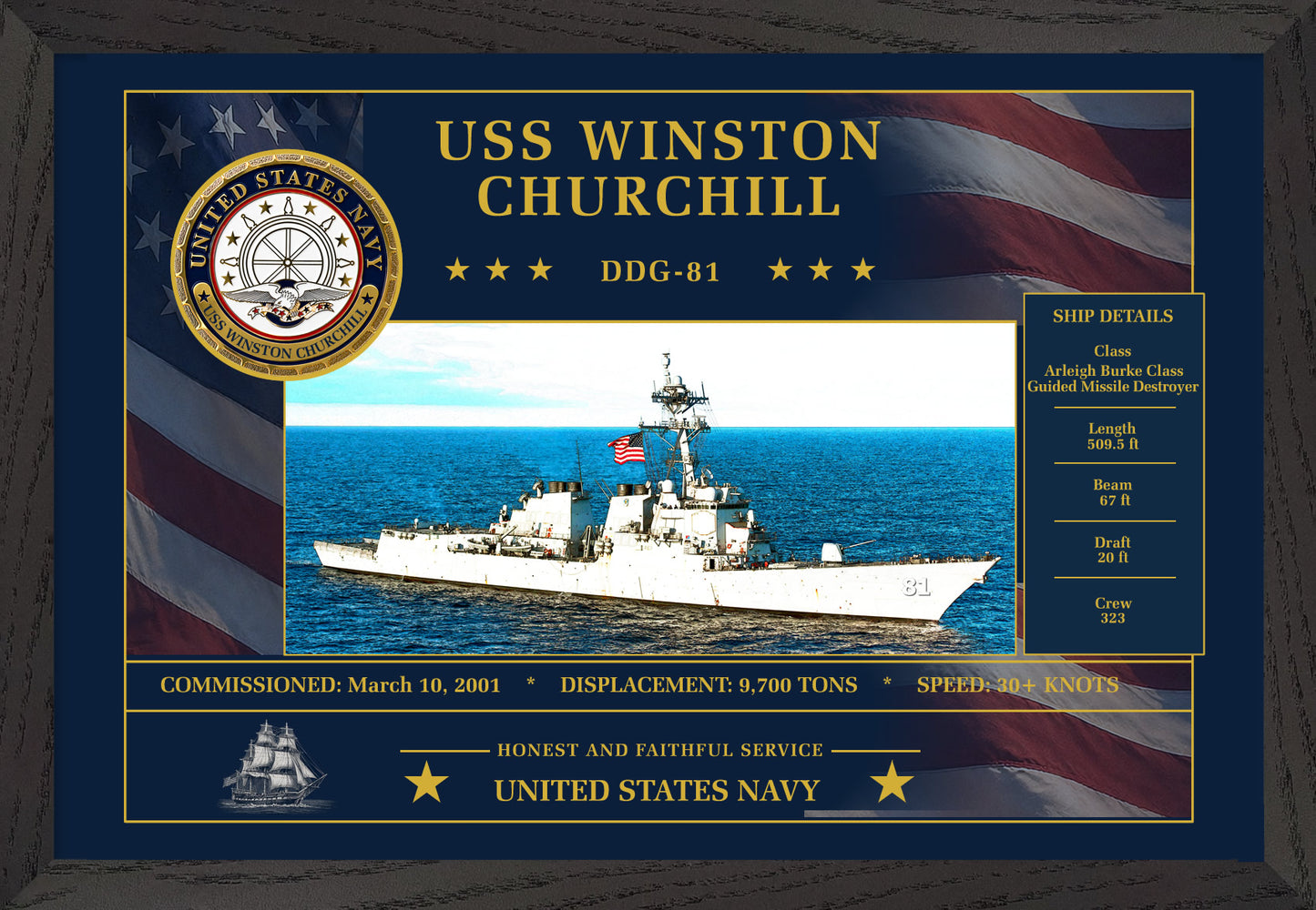 USS Winston Churchill DDG-81 Framed Patriotic Art