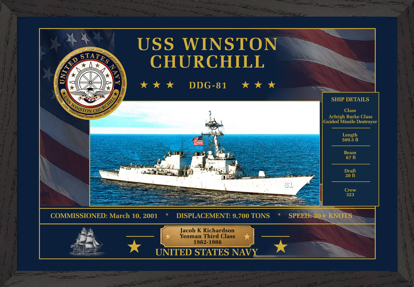 USS Winston Churchill DDG-81 Framed Patriotic Art