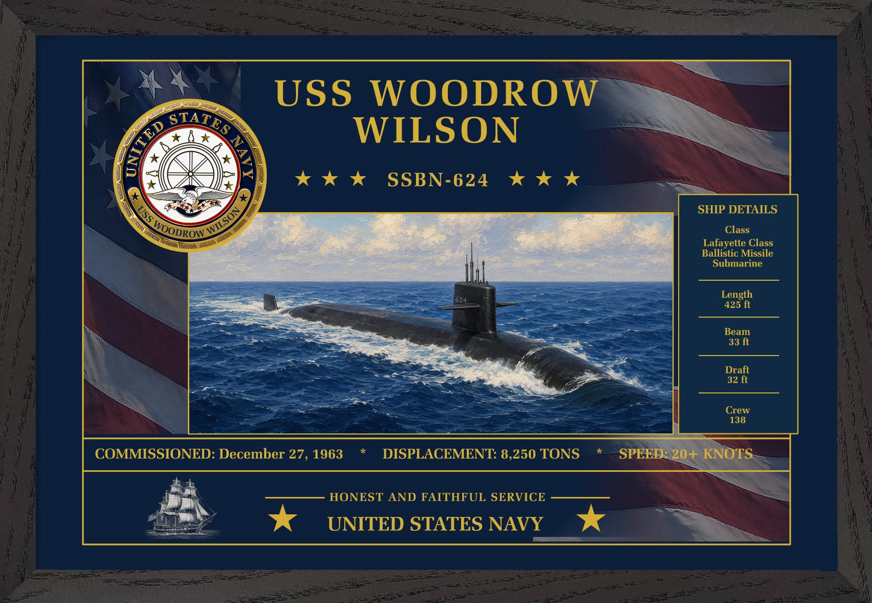 USS Woodrow Wilson SSBN-624 Framed Patriotic Art