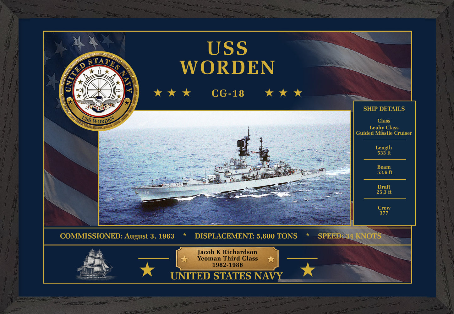 USS Worden CG-18 Framed Patriotic Art