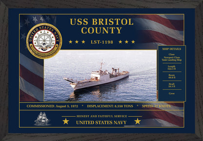 USS Bristol County LST-1198 Framed Patriotic Art