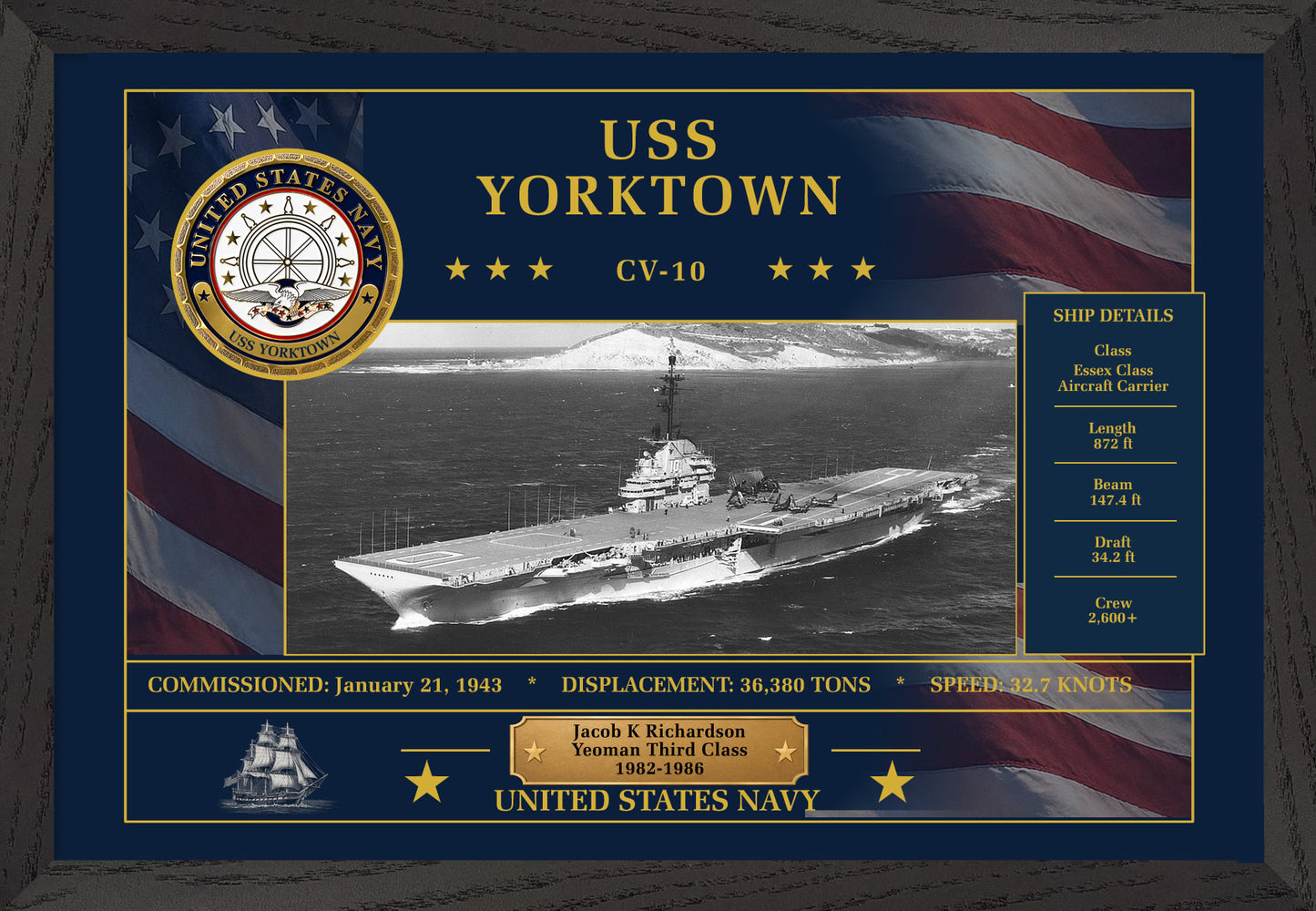 USS Yorktown CV-10 Framed Patriotic Art